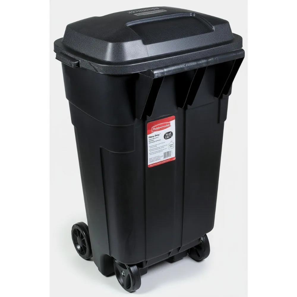

Heavy-Duty 34-Gallon Wheeled Trash Can with Secure Lid for Home & Outdoor Garbage Disposal