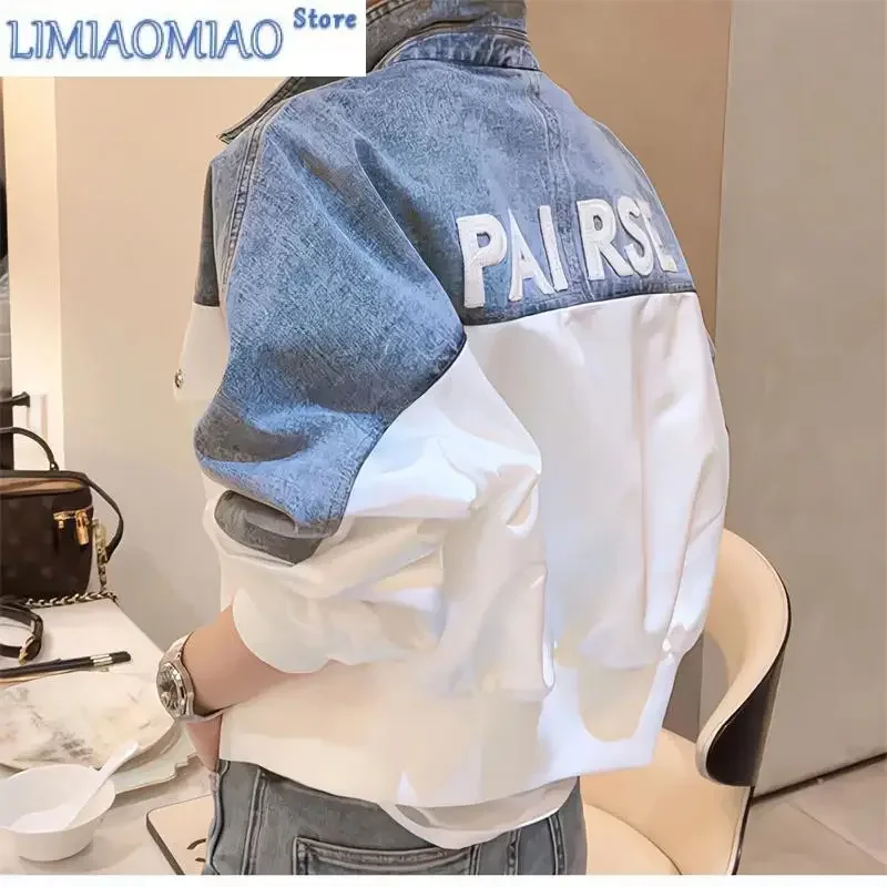 New Short Denim Jacket Women Loose Summer Spring Autumn Coat Women Slim Sweet Jacket Joker Coat Color Matching Embroidery