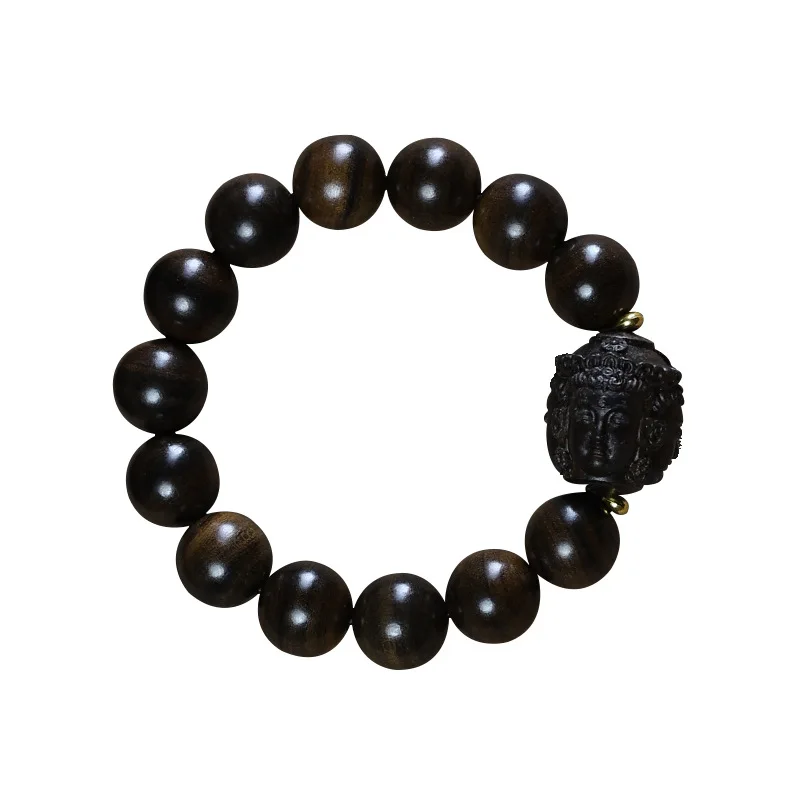 

Bodhi Agarwood Bracelet for Men Ebony Buddhist Beads Three Face Buddha Ethnic Style Wrist Jewelry Gifts