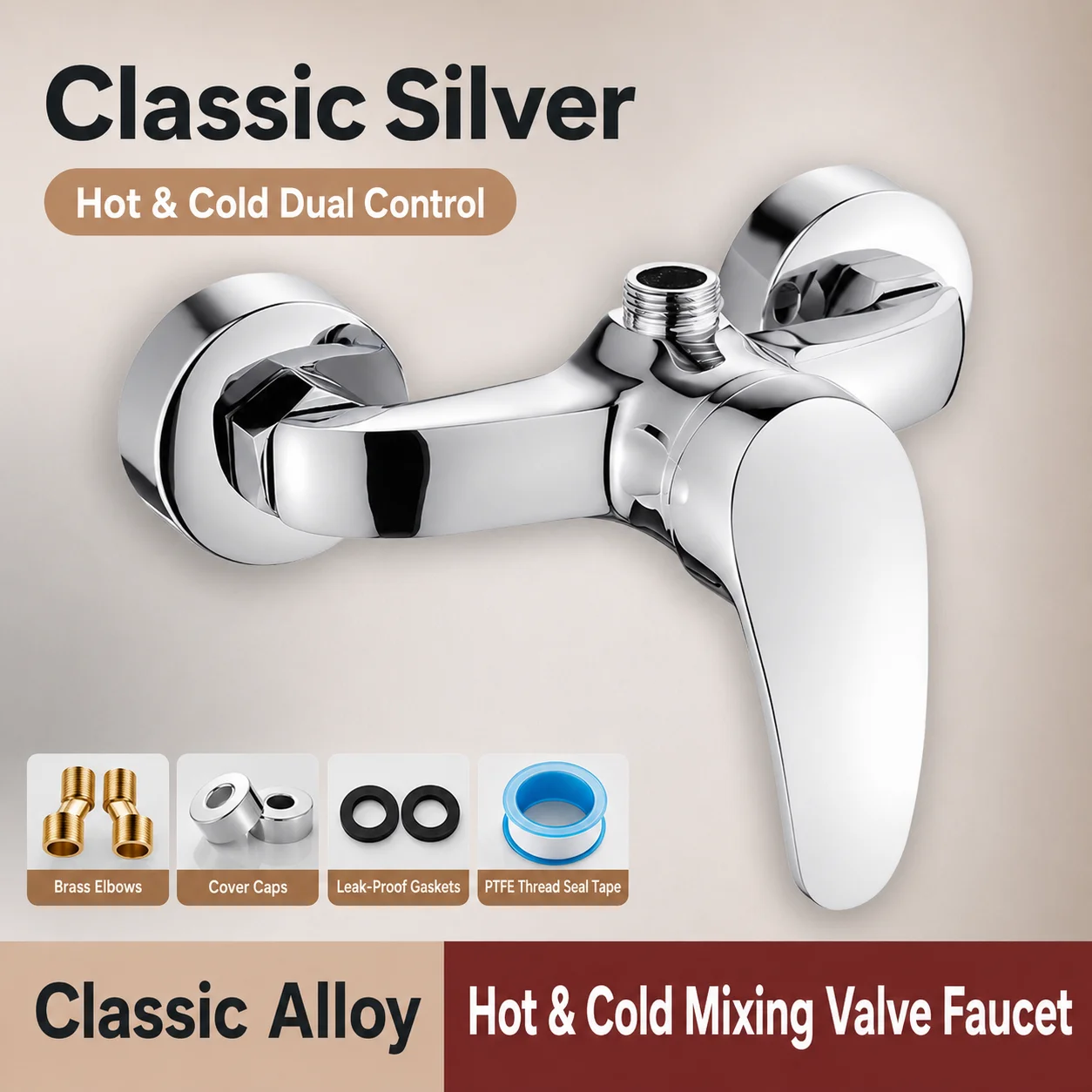 Brass 2 Way Shower Mixer Valve Wall Mounted Hot Cold Water Mixing Tap 9 Layer Anti Rust Bathroom Faucet