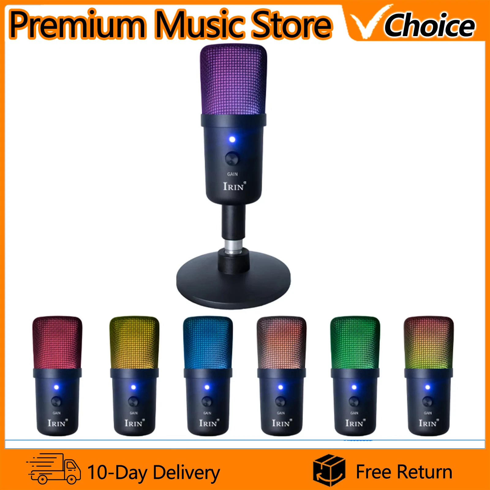 IRIN Professional Condenser Microphone ZX-662 RGB Atmosphere Light AI Noise Reduction for Gaming Streaming Podcast Recording