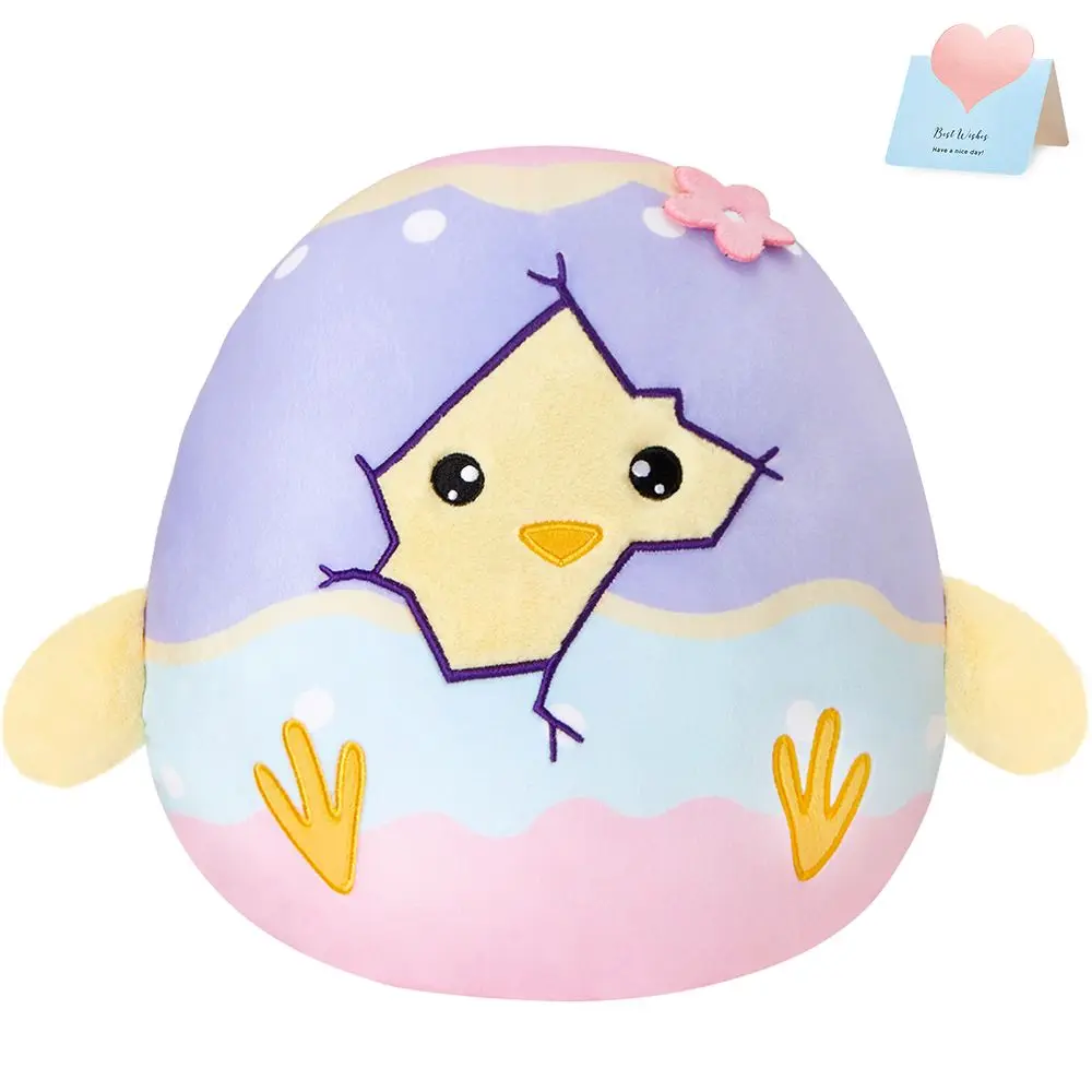 Easter Eggshell Chick Doll Toys Cute Cartoon Animals Sutffed Pillow Soft 30cm Round Cushion Chick Colored Gift for Easter Party