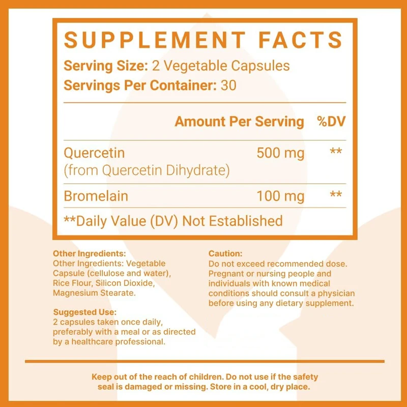 Quercetin 500mg - Quercetin contains bromelain - High quality bromelain - Immune support, 60 capsules