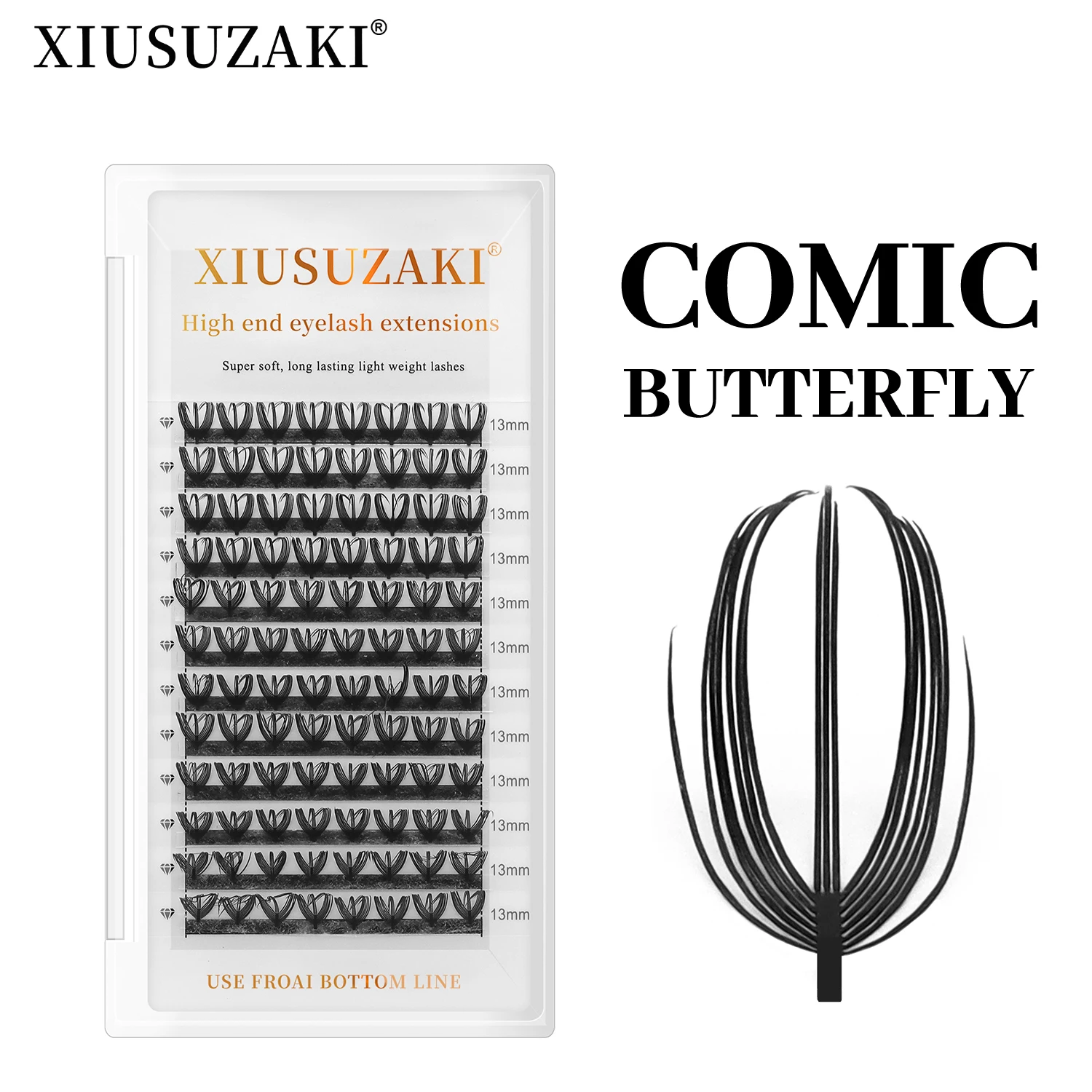 시우스자키 뉴 버터플라이 코믹 스파이어 래쉬 소프트 프리메이드 팬 래쉬 러시안 볼륨 속눈썹 연장 개별 인조 속눈썹