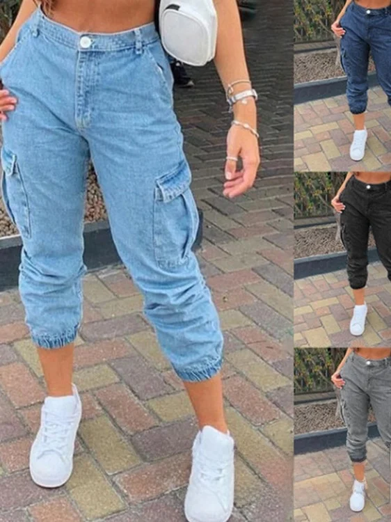mid-waist-jeans-trousers-with-side-pockets-women's-feet-washed-denim-pants-casual-high-waist-slim-fit-straight-leg-jeans