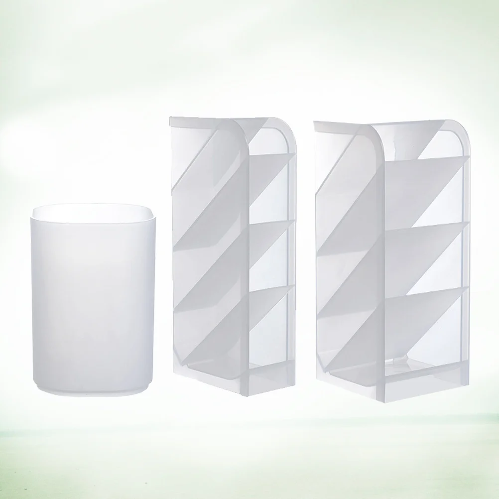 

3pcs Creative Pen Holder Transparent Pp Organizer For Art Brushes Markers Pens Inclined Design Plastic Stationery Storage Box