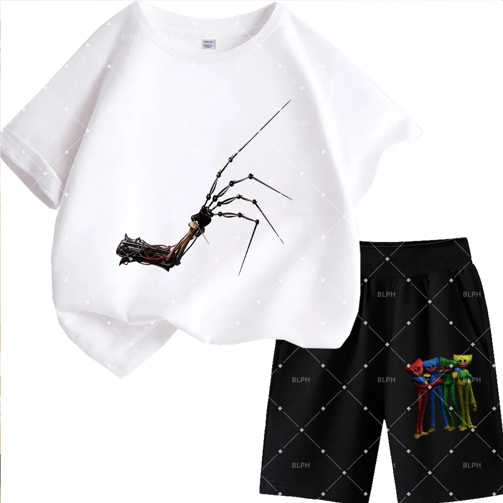 סט חולצות טריקו לילדים בהשראת פופי פלייטיים, עיצוב חתול מצויר מקסים לבנים בנות, לבוש קיץ רך ונוח