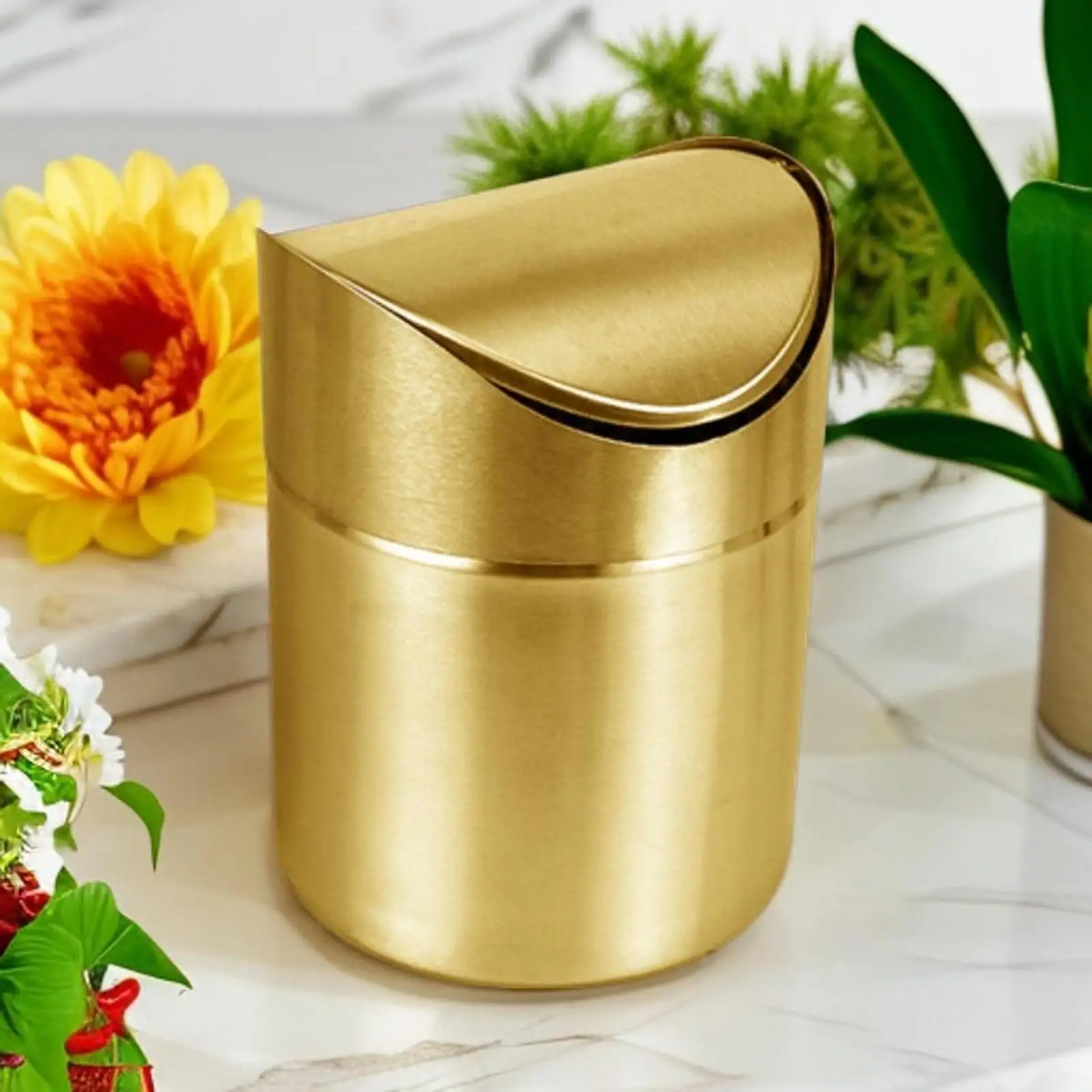 Mini Wastebasket Mini Waste Bin Stainless Steel Modern Desk Trash Bin Small Trash Can for Living Room Bedroom Beside Bathroom