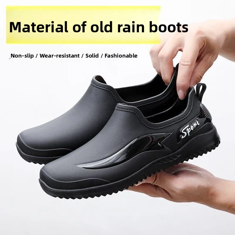 Men's Anti-Slip Wear-Resistant Low-Top Waterproof Work Boots Kitchen Chef Rain Shoes Outdoor Casual Lightweight EVA Insole
