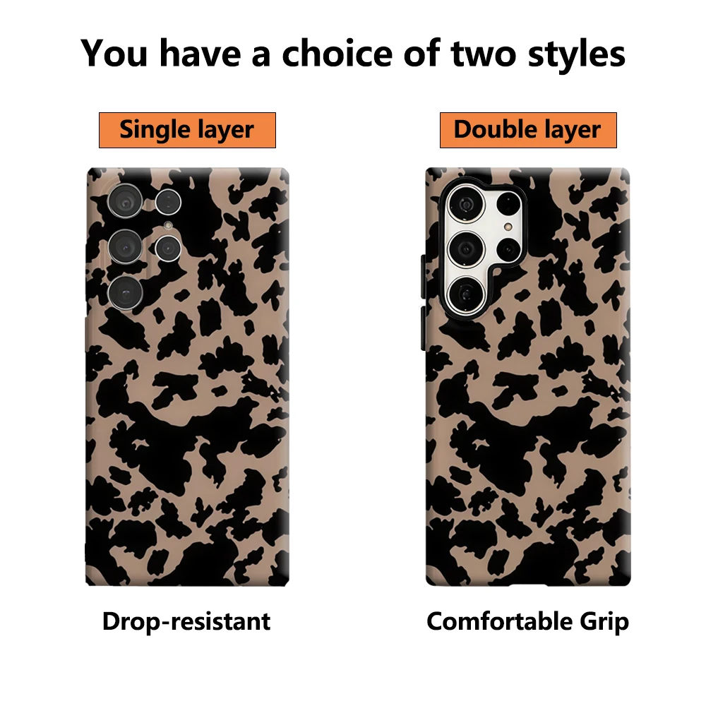 حافظة هاتف أنيقة بطبعة بقرة لهاتف سامسونج جالاكسي S25 Ultra S24 S23 Ultra Plus غطاء خلفي لامع بطبقة مزدوجة