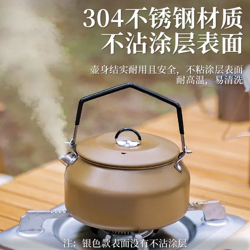 

304 Stainless Steel Camping Teapot & Coffee Pot – 1L Portable Large Capacity Outdoor