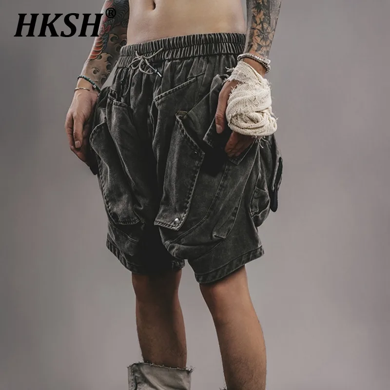 HKSH Spring Summer New Men\'s Tide Punk Distressed Waste Land Loose Half Length Pants Three-dimensional Tactical Shorts HK1282