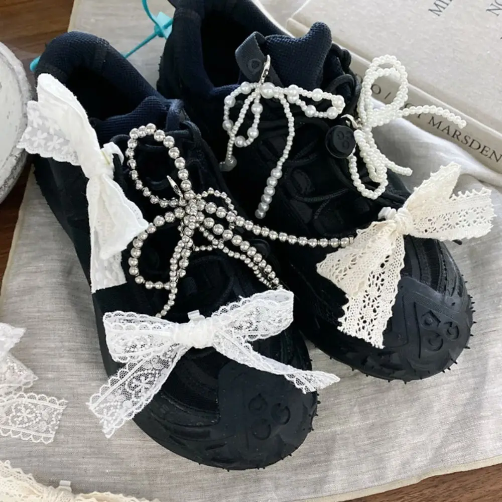 Handmade Bead Bowknot Shoes Charm Crystal Pearl Butterfly Shoe Buckle DIY Shoes Flower Lace Bow Shoelaces Clips Buckle Sandals