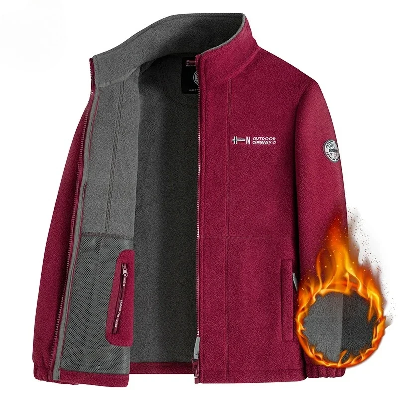 سترة صوف للتزلج في الهواء الطلق للرجال للخريف والشتاء ماركة سميكة باردة جدًا من القطيفة معطف كاجوال مقاوم للرياح للثلج #1