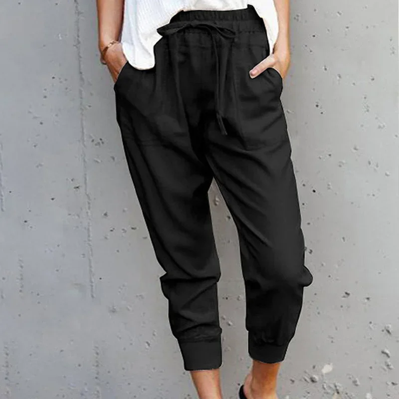 

Women Wide Leg Pant Slim-fit Cropped Small Feet Trousers Female Solid Loose Casual Sports Bondage Pants for Ladies Spring Summer