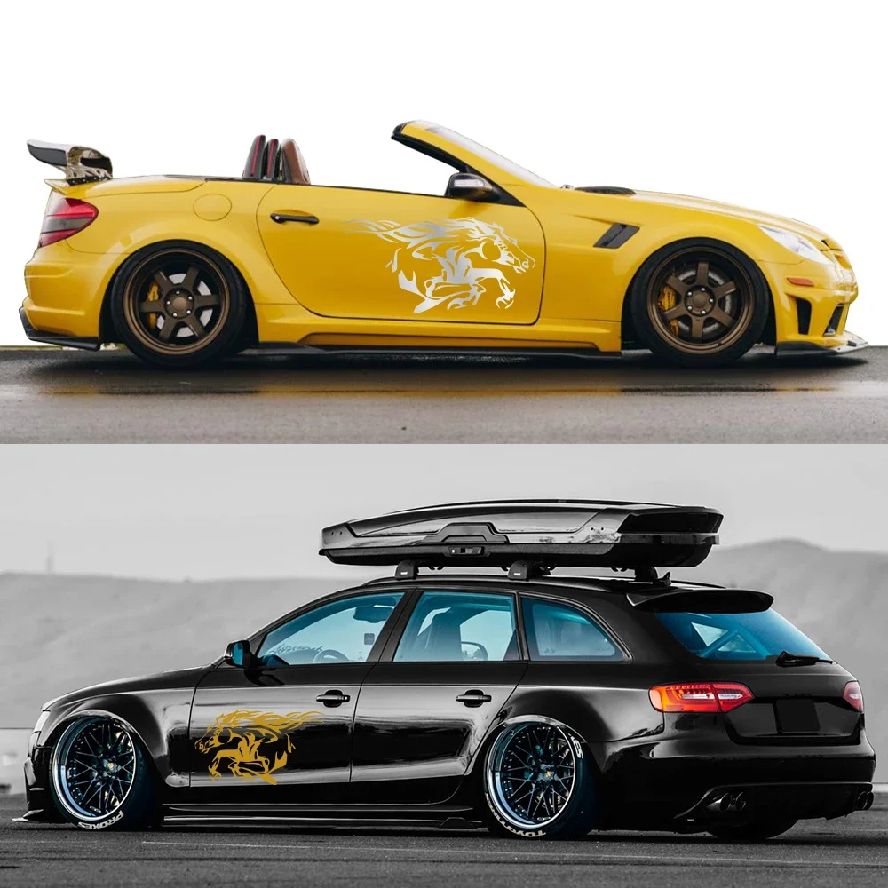 2PCS Running Horse Sticker Car Body Side Vinyl Decals Decoration for Trucks Vans Pickup Film Waterproof DIY Tuning Accessories
