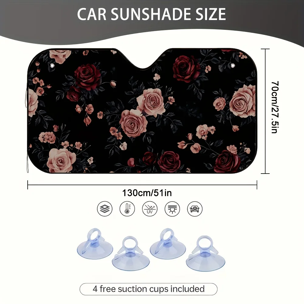 1pc Dark Floral Elegance Car Sun Visor, Ideal For Vacations And Weekend Getaways, Maintains A Cool And Pleasant Atmosphere Insid
