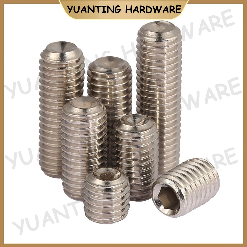 10Pcs 6#-32 UNC Thread DIN916 SUS304 Stainless Steel Hexagon Socket Set Screws with Cup Point Headless Screws Grub Screws