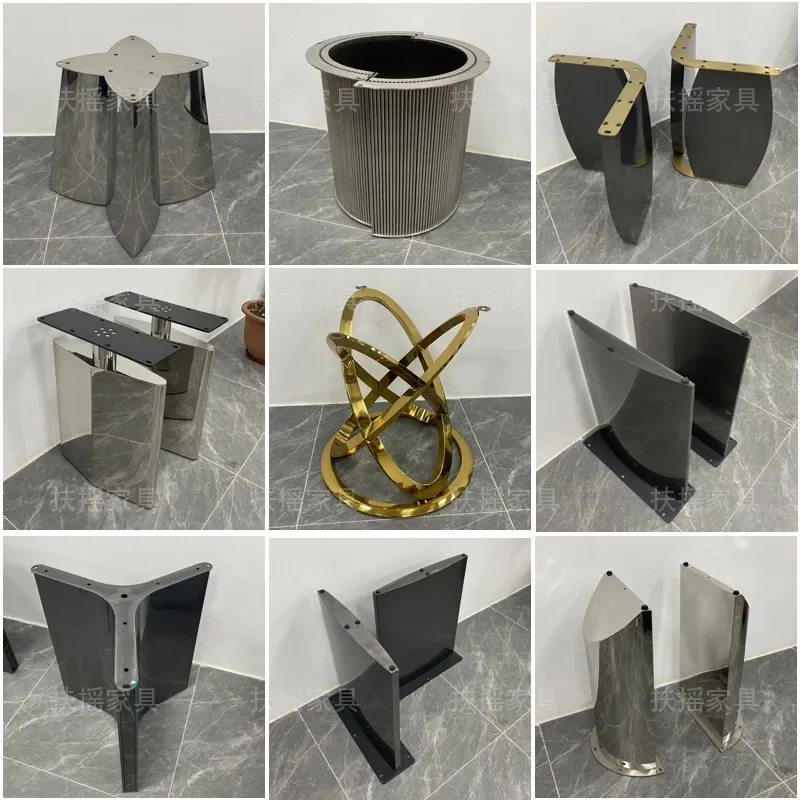 Modern Light Luxury Rock Plate Table Leg Brackets Marble Luxury Stone Stainless Steel Metal Round Dining Table Household Bracket