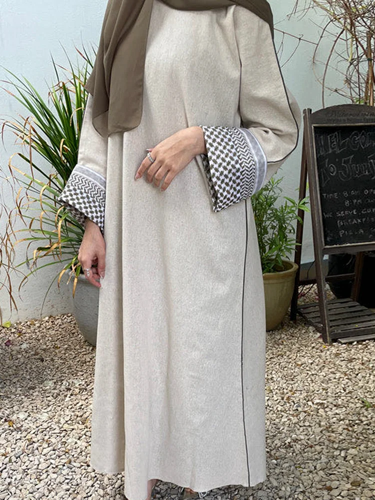 New Linen Closed Abaya Muslim Set Abayas kaftan Wrap Kuffiyeh Decoration 2024 New Design No Jibab Ramadan Prayer Maxi Long Robe