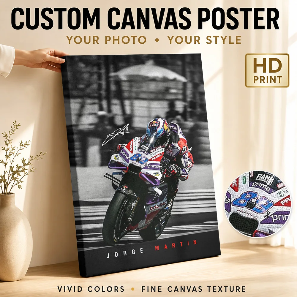 Jorge Martin MotoGP Framed Canvas Print Poster Bold Athletic Design Wall Art With Customized Photo For Games Room Ideal Fan Gift