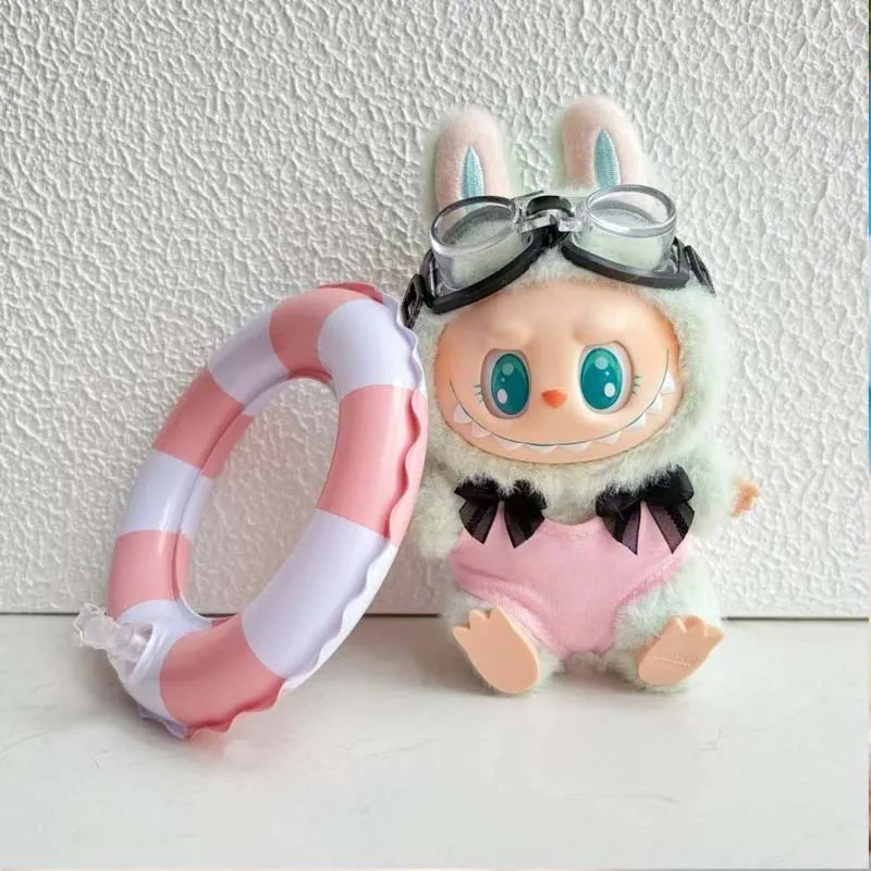 

Cute Mini Swimming Ring & Goggles Set Perfect Summer Swimming Accessories for 15/17cm Labubu Dolls Summer Swimming Accessories