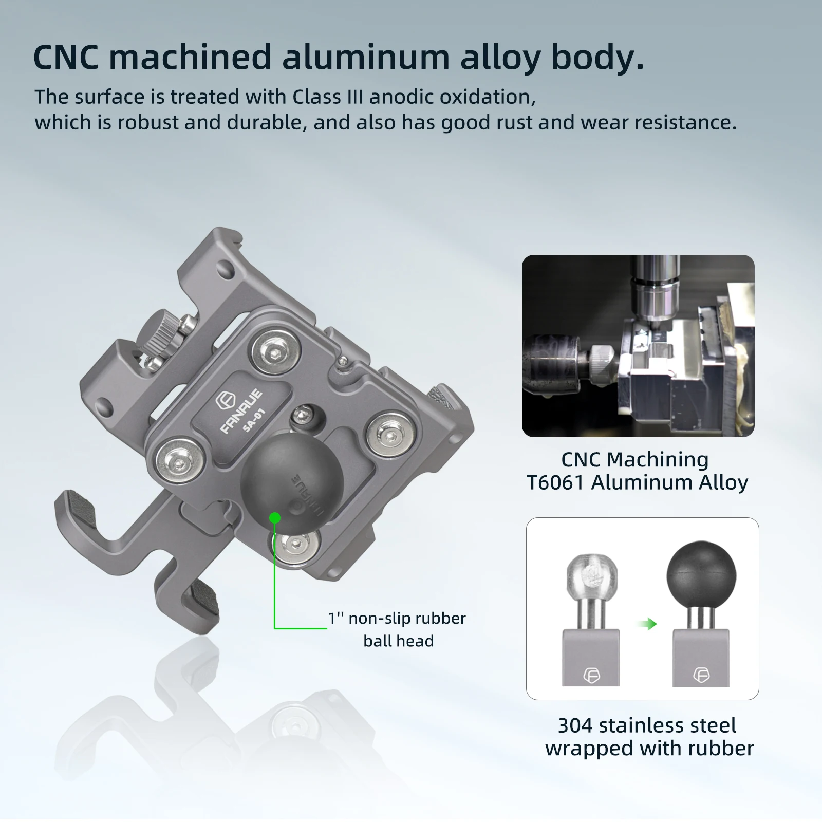 FANAUE سبائك الألومنيوم دراجة نارية حامل هاتف ملحق مع 1 بوصة الكرة العالمية المضادة للاهتزاز امتصاص الصدمات لحامل رام