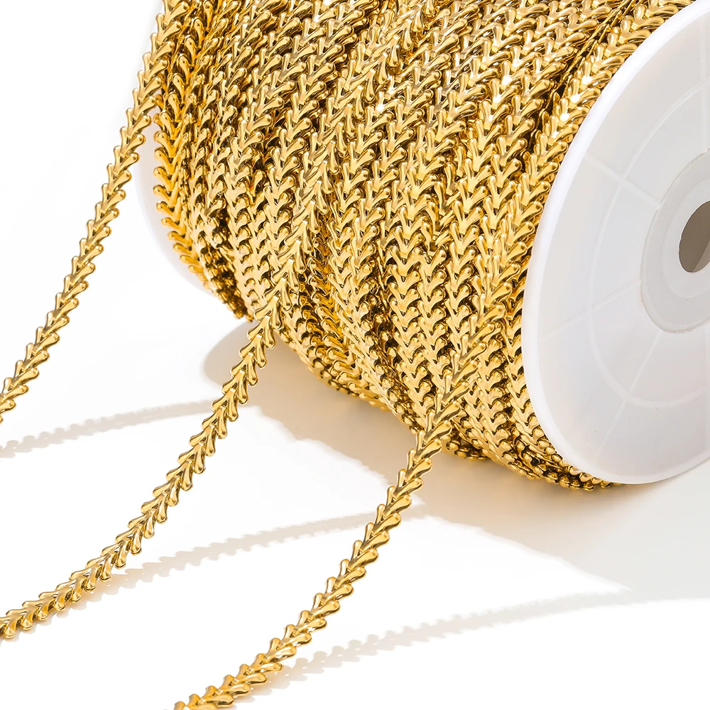 Aço inoxidável Banhado a Ouro Chevron Osso Correntes Ocas, DIY Jóias, Brincos Fazendo, Colares, Pulseiras Acessórios, 1 m