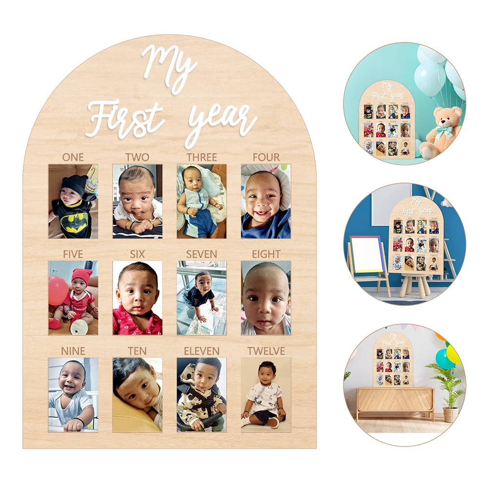 One Year Wooden Photo Board My First Year Milestone Photo Board 12 Monthly Picture Frame Baby First year Wood Acrylic Sign