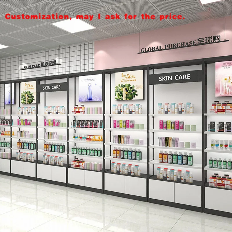 custom.Kainice Colorful Customized Cosmetics Display Shelves Shopping Mall Makeup Display Wall Shelf Beauty Shop Store Cosmetic