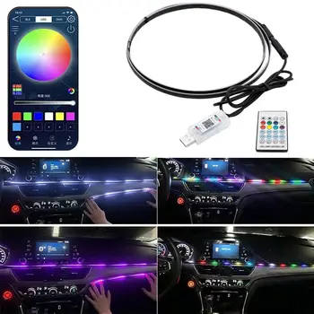 彩色LED汽車內裝隱藏式APP遙控氛圍燈USB車載環境燈壓克力條儀錶板燈RGB 8 最佳銷售 起亞LED - №1