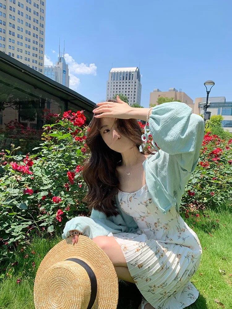 

Летний легкий женский топ MMENGJA Mint для защиты от солнца, с охлаждающим эффектом, свободного кроя, с круглым вырезом, длинными рукавами