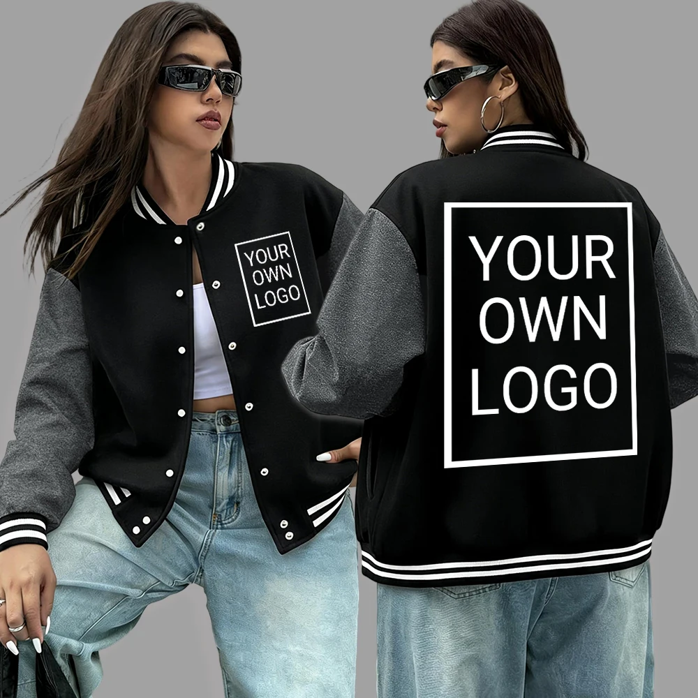 Customized The Logo Text Women Baseball Jersey Oversized American Sportswears Casual Hip Hop Jacket Autumn Coat DIY Clothing image 2