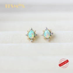 ITSMOS 14K Gold-plated Created Opal Zircon Earrings Female s925 Sterling Silver Retro Simple Wild Earrings for women