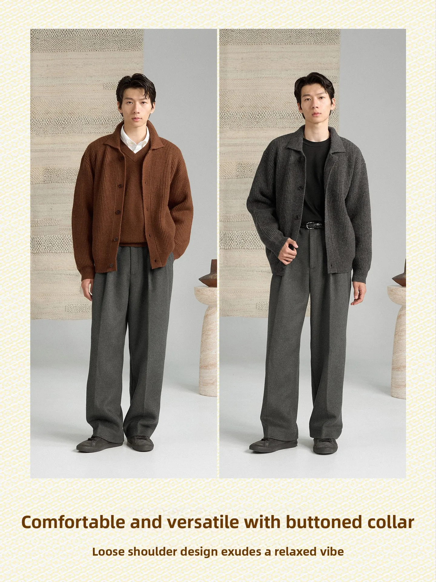 CULTUM Men's Woolen Knitted Cardigan Casual Sle Button-Up Collar Sweater Warm Outerwear Long Sve Regular Fit Winter Coat