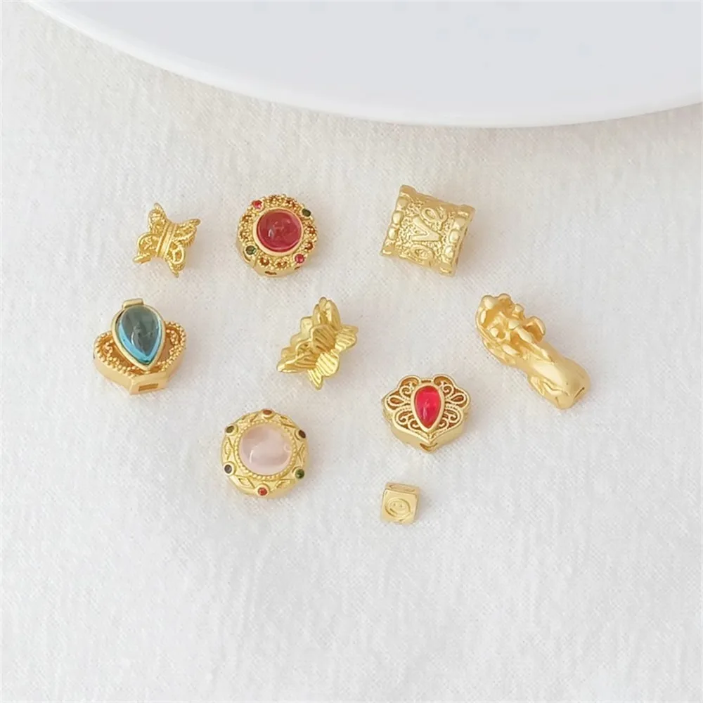 

Ancient-style Gold Accessories Spacer Beads Double-sided Flower Trays Large Holes LOVE Bucket Loose Beads Handcrafted DIY Jewelr