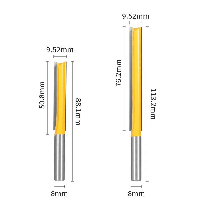 NXWIND 2PCS 8MM Shank Long Blades Straight Router Bit Woodworing Milling Cutter For Wood Cleaning Flush Trim