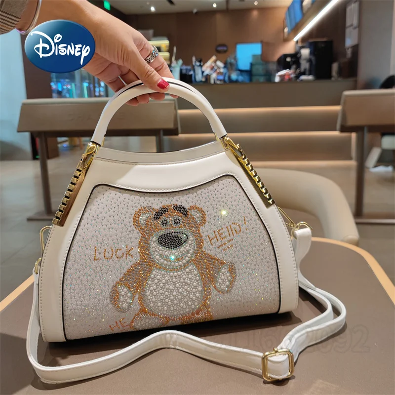 Disney Strawberry Bear New Women's Diamond Handbag Fashion Trend Diamond Women's Shoulder Bag Large Capacity Cartoon Women's Bag