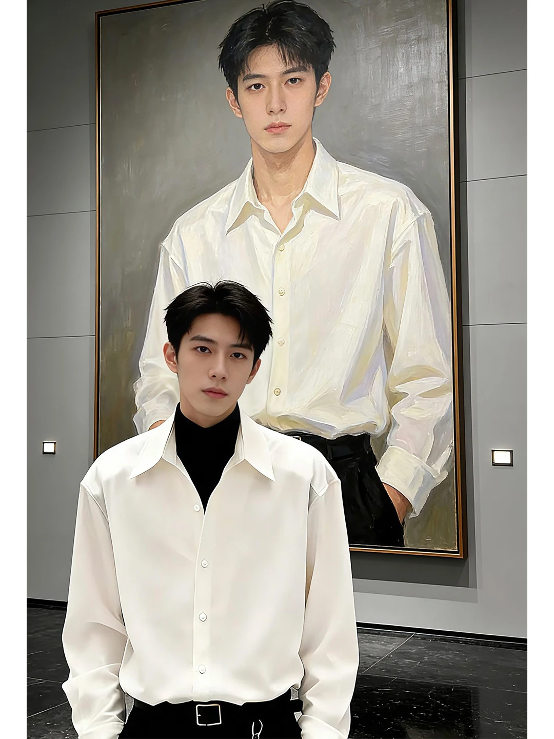 

Naples White Men's irt Long Sve Suit Inner Wear American Sle Haome Top Breathable Loose Fit Winter Spring Faion