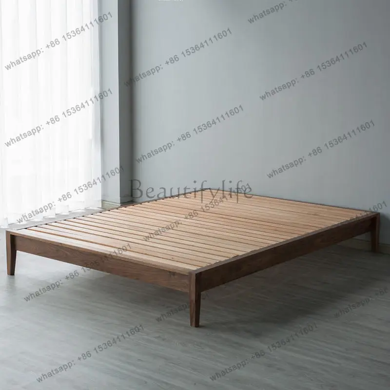 Factory Direct Sales Nordic Black Walnut Oak Modern Simple Full Solid Wood Flush Bed