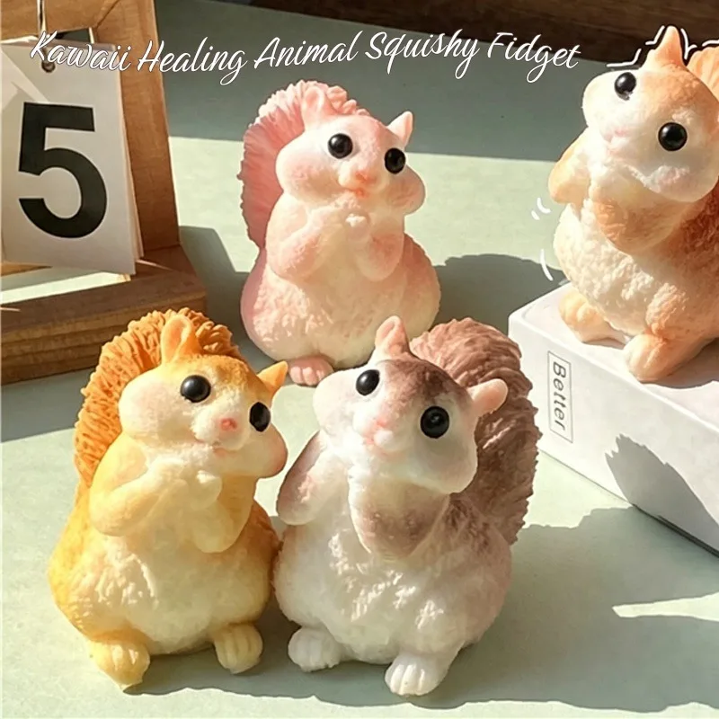 Squirrel Ultra-Soft Squeeze Fidget Toy Soft Squishy Stress Relieving Toy Kawaii Calming Sensory for ADHD Fingertip Play With