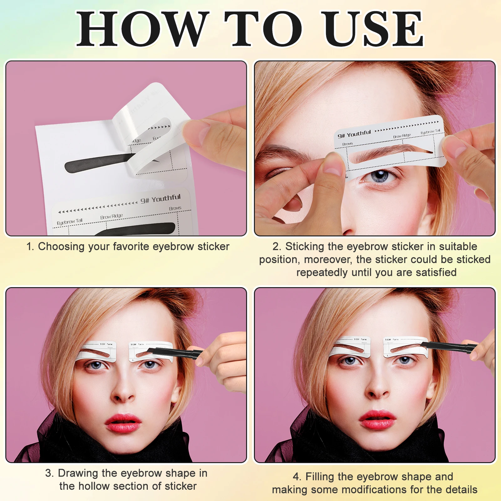 10Pcs Eyebrow Shaping Stencils Reusable Brow Grooming Templates Sticky DIY Makeup Tools for Natural Look Eyebrow Templates