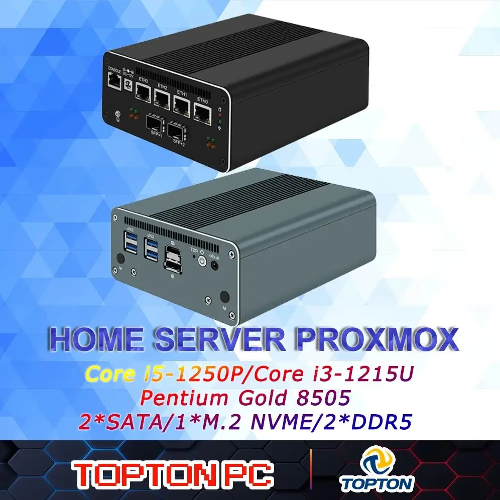 Micro apparecchio firewall, mini PC, VPN, PC router, Intel i5 1250P 1235U 1215U 8505 AES-NI, 4 x 2,5 GbE I226-V, console, 2 * HDMI DP