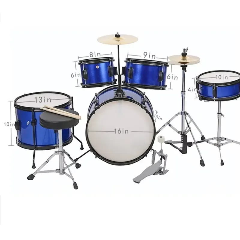 16 Inch 5 Piece Full Size Instrumental Drum Set for Children Kids Musical Percussion Toy Educational Gift