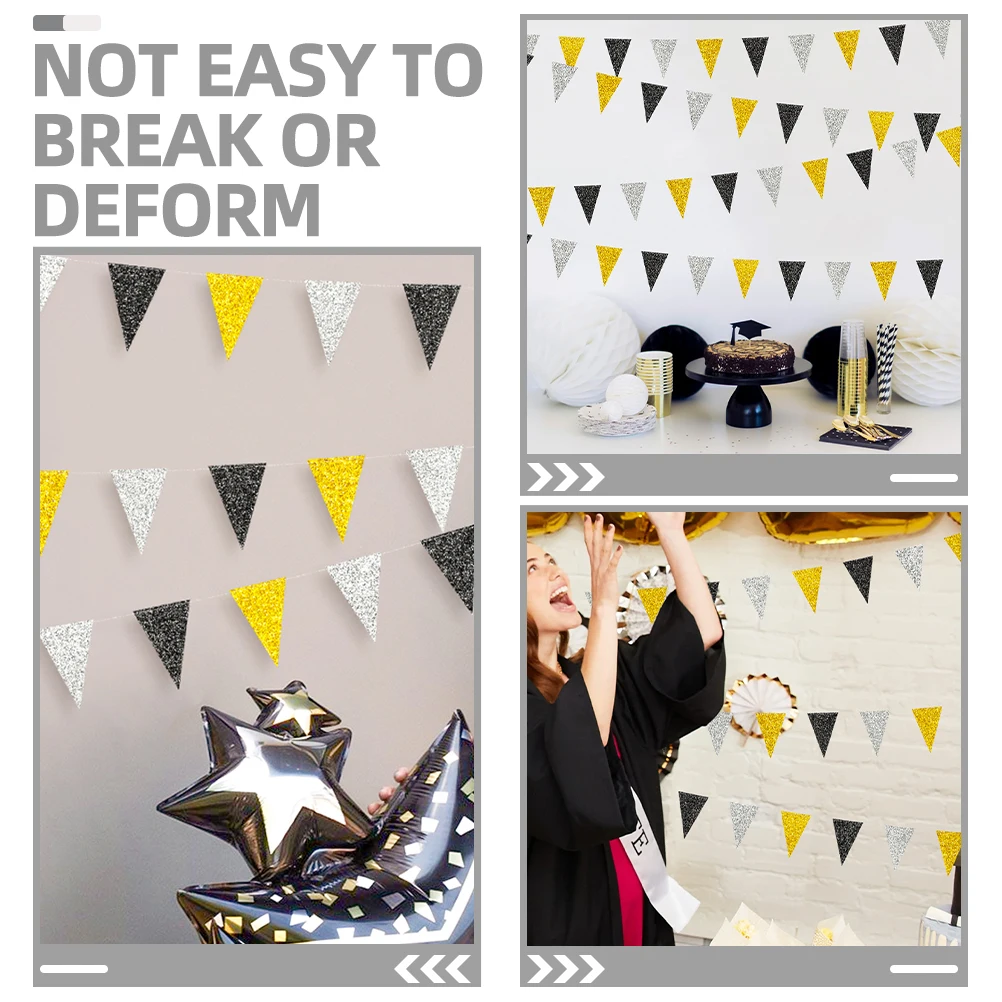 

Graduation Triangle Bunting Banner 4M Silver Gold Black Garland Supplies Wedding Festive Triangle Flag