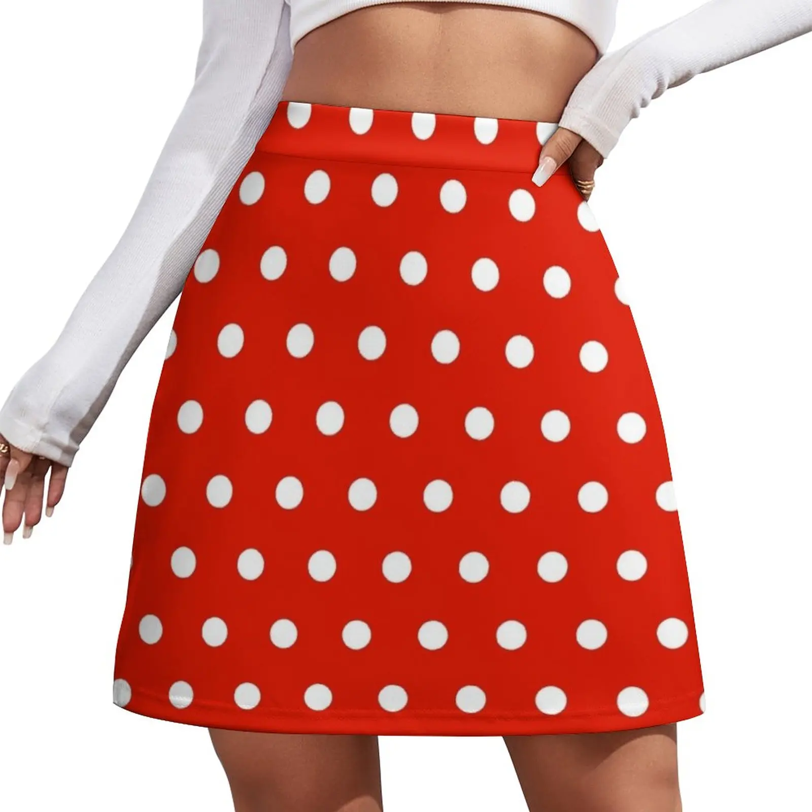 Small White Polka Dots on Red background Mini Skirt korean clothes ladies Woman skirts skirts for women