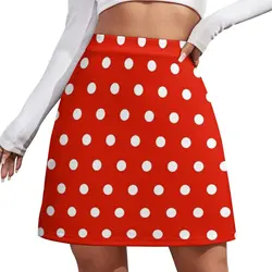 Kırmızı arka plan üzerinde küçük beyaz Polka Dots Mini etek kore giysi bayanlar kadın etekler etekler kadınlar için