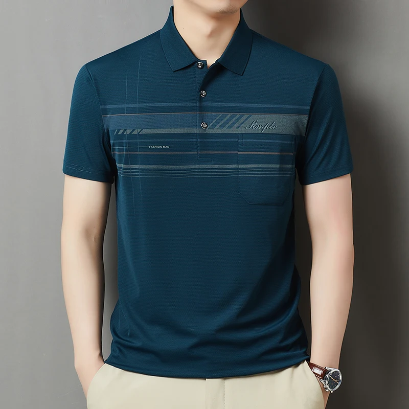 Polos informales con estampado De caballero para Hombre, camisas De manga corta con bolsillo, mezclas De algodón De calidad para verano, Camisas cómodas con solapa para Hombre