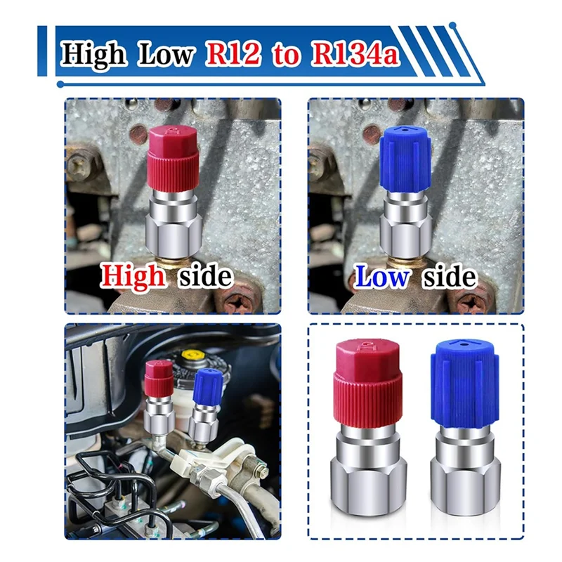 ABAH-R12 auf R134a-Umrüstsatz, AC-Nachrüst-Fitting-Adapter-Kit, 1/4 Zoll Innengewinde, für automatisches A/C-Kältemittelsystem