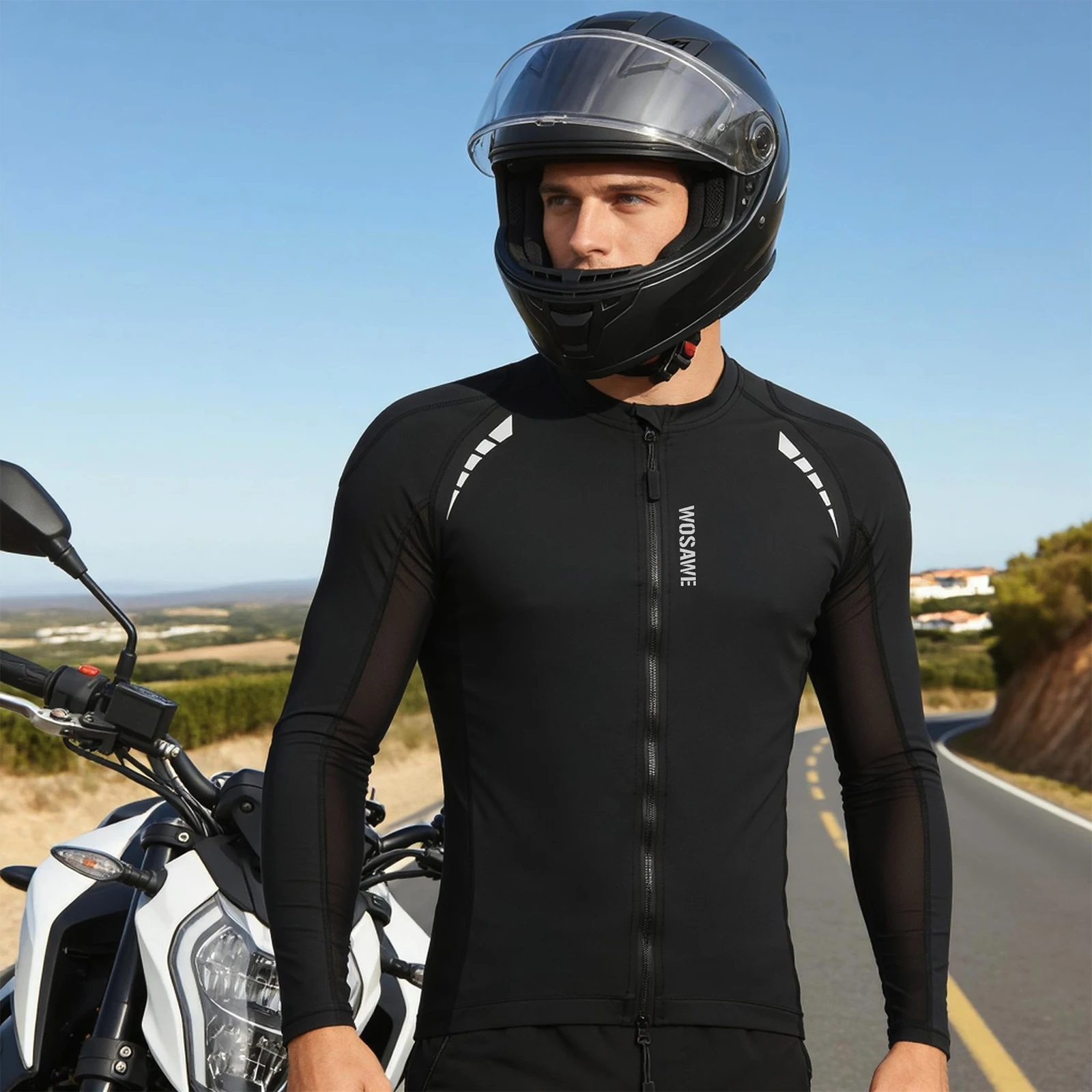 WOSAWE Motorcycle Shirt Summer Riding Breathable Mesh Jacket Elasticity Slim Fit Riding Jacket Quick Dry Comfort Clothing